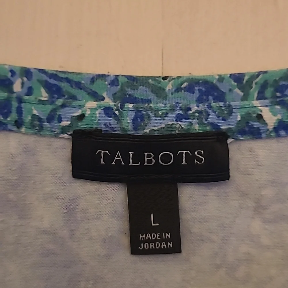 EUC Talbots Blue Patterned Boat Neck Cotton/Modal Blend Top - Picture 4 of 11